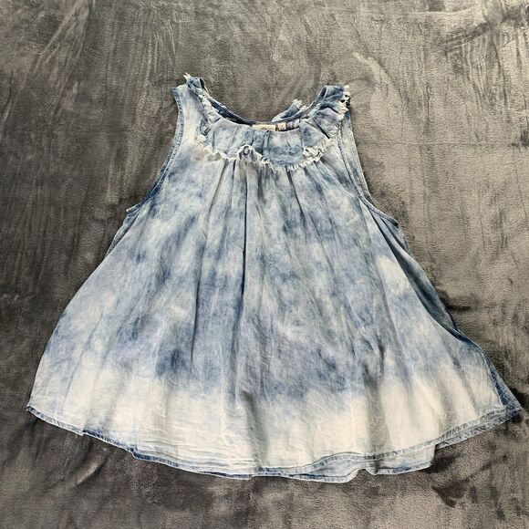 AG Adriano Chambray Top Women Small Blue Cotton Soft Light Flare Ruffle Festival - Picture 1 of 13